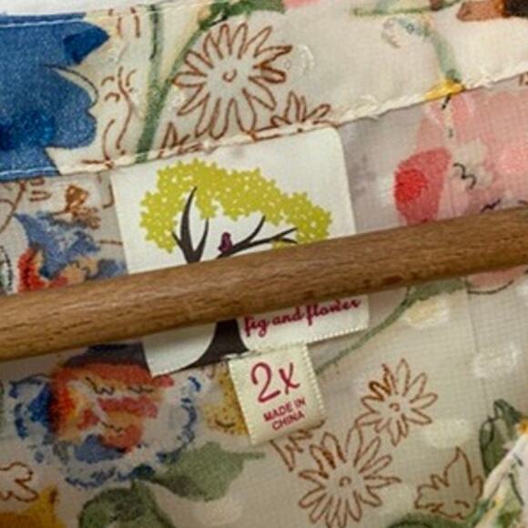 Anthropologie Fig & Flower Plus Size Flowing 3/4 Border Printed Sleeve Blouse - Picture 9 of 13